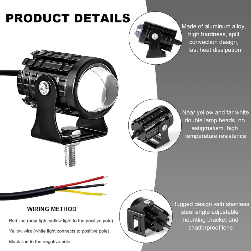 Wevdn 2PCS Motorcycle LED Driving Fog Lights, Super Bright White/Amber Motor Auxiliary LED Spotlights with 2 Switch, Waterproof Aux Motorcycle Headlight for Car Truck ATV Tractor (8-80v) - Image 3